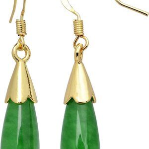 Vintage Sterling Silver Jade Drop Earrings for Women Chinese Gift Lucky Jewelry